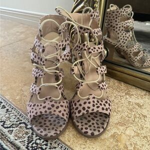 Leopard print lace up heels